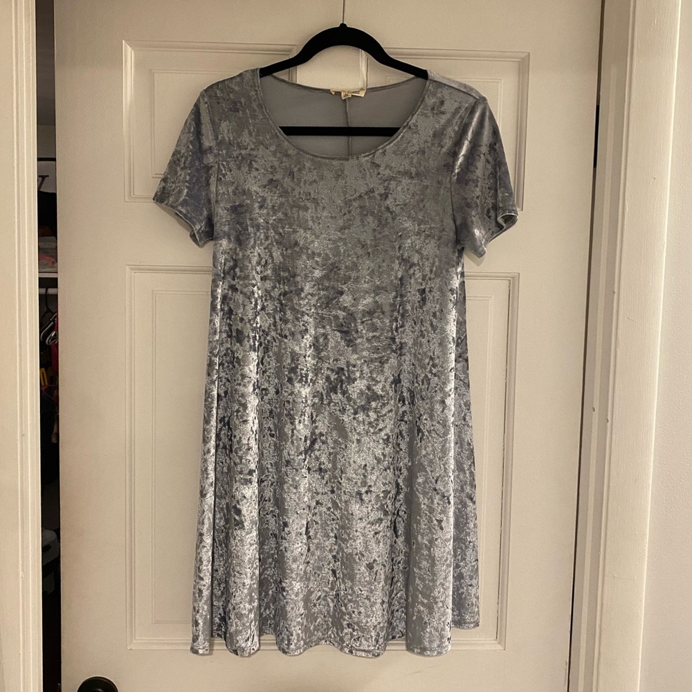 Gray Blue velvet mini t shirt dress